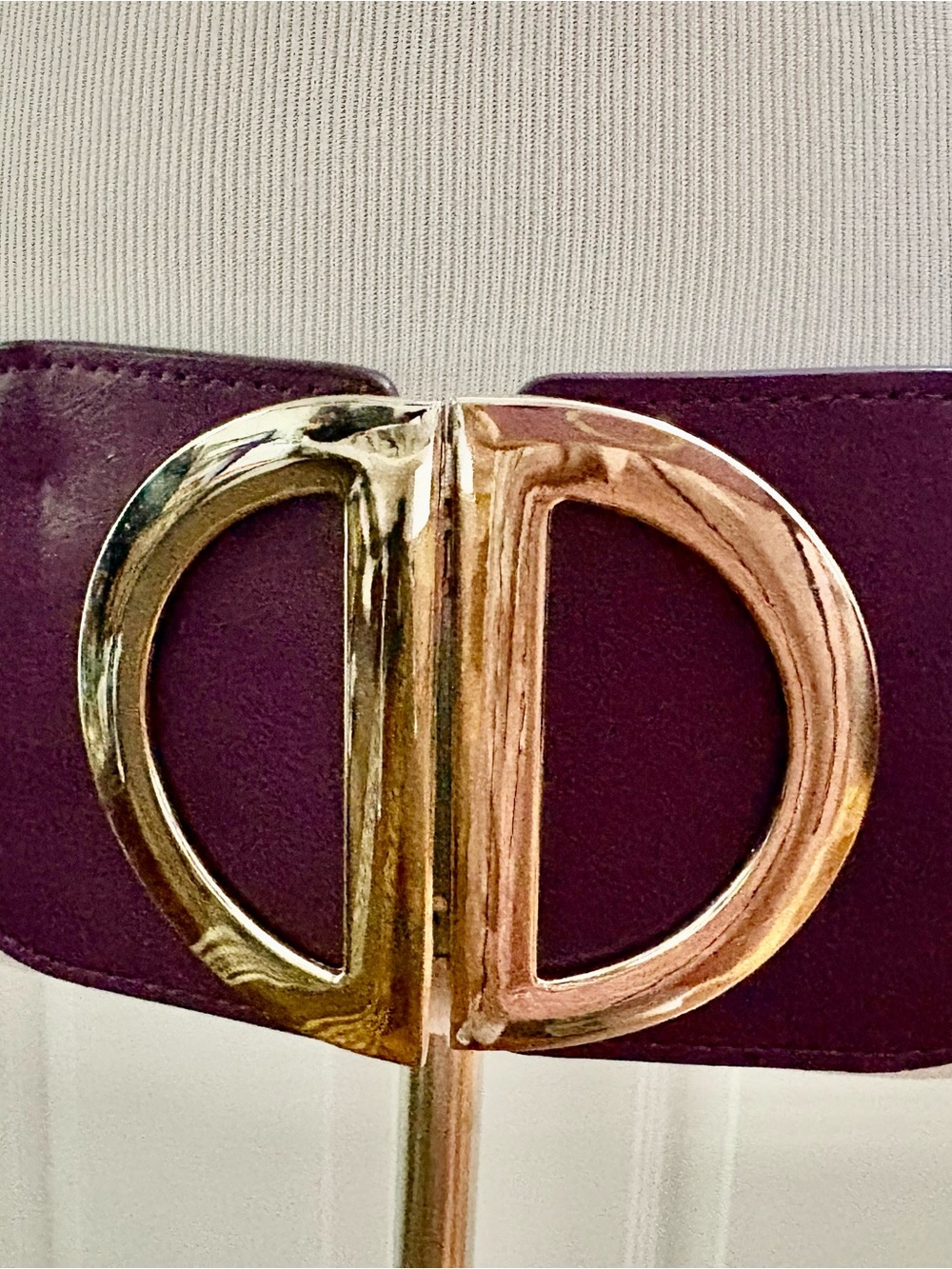 Designer-Inspired Gold Double D Buckle Wide Plum Waist Belt 32”